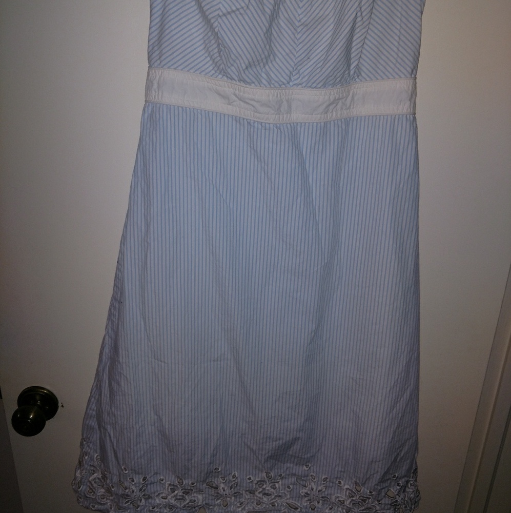 Light blue striped strapless dress